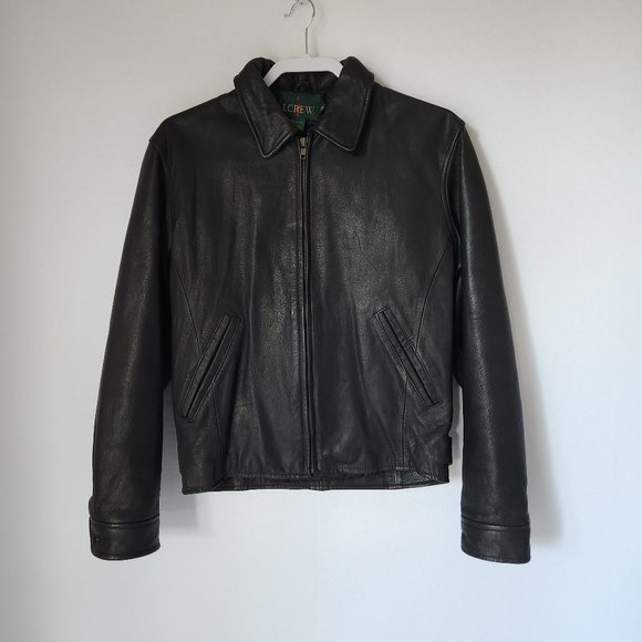 J. Crew Jackets & Blazers - Vintage J.Crew 100% Leather Quilt-Lined Jacket Zip-Up Pocket Black